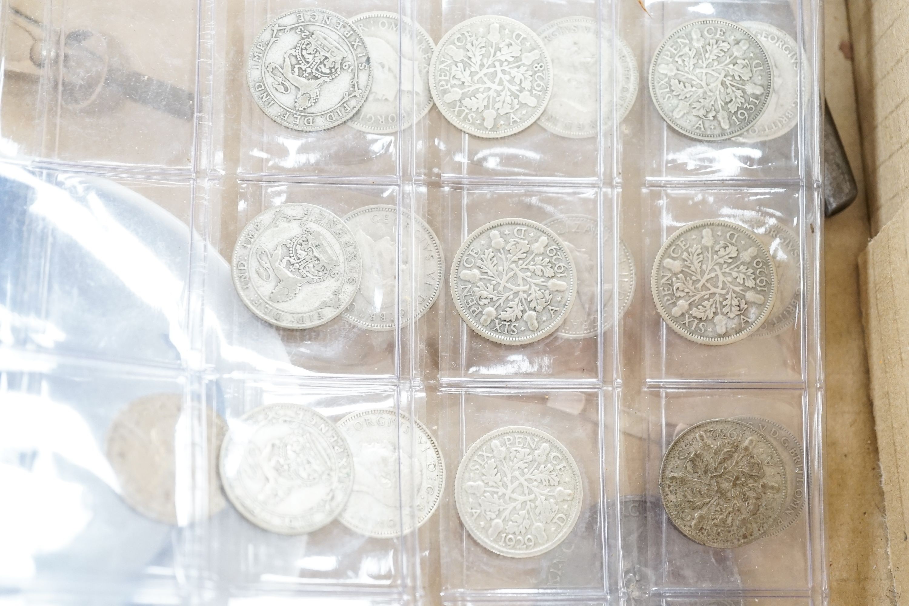 A 19th century valentine card, six pence pieces and mixed collectables